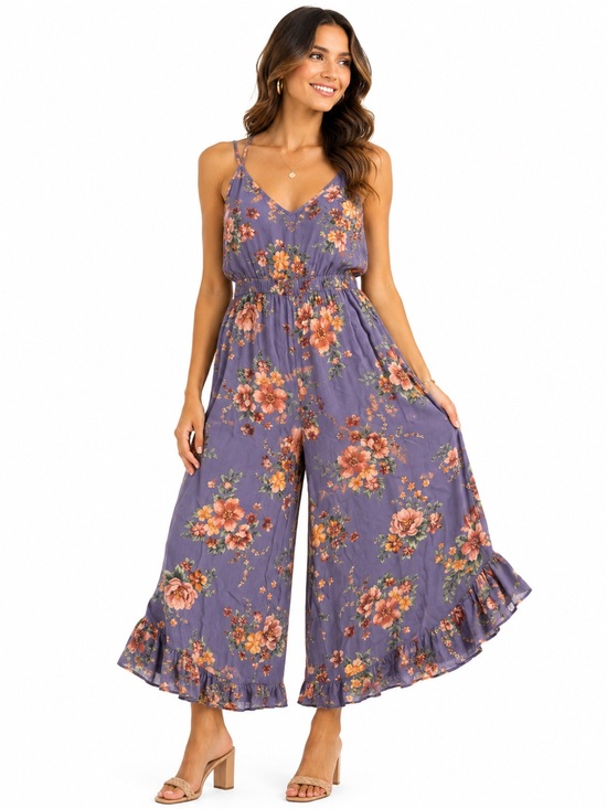 American Eagle Outfitters Pants - American Eagle Floral Wide Leg Cropped Jumpsuit Large Boho Culotte Romper